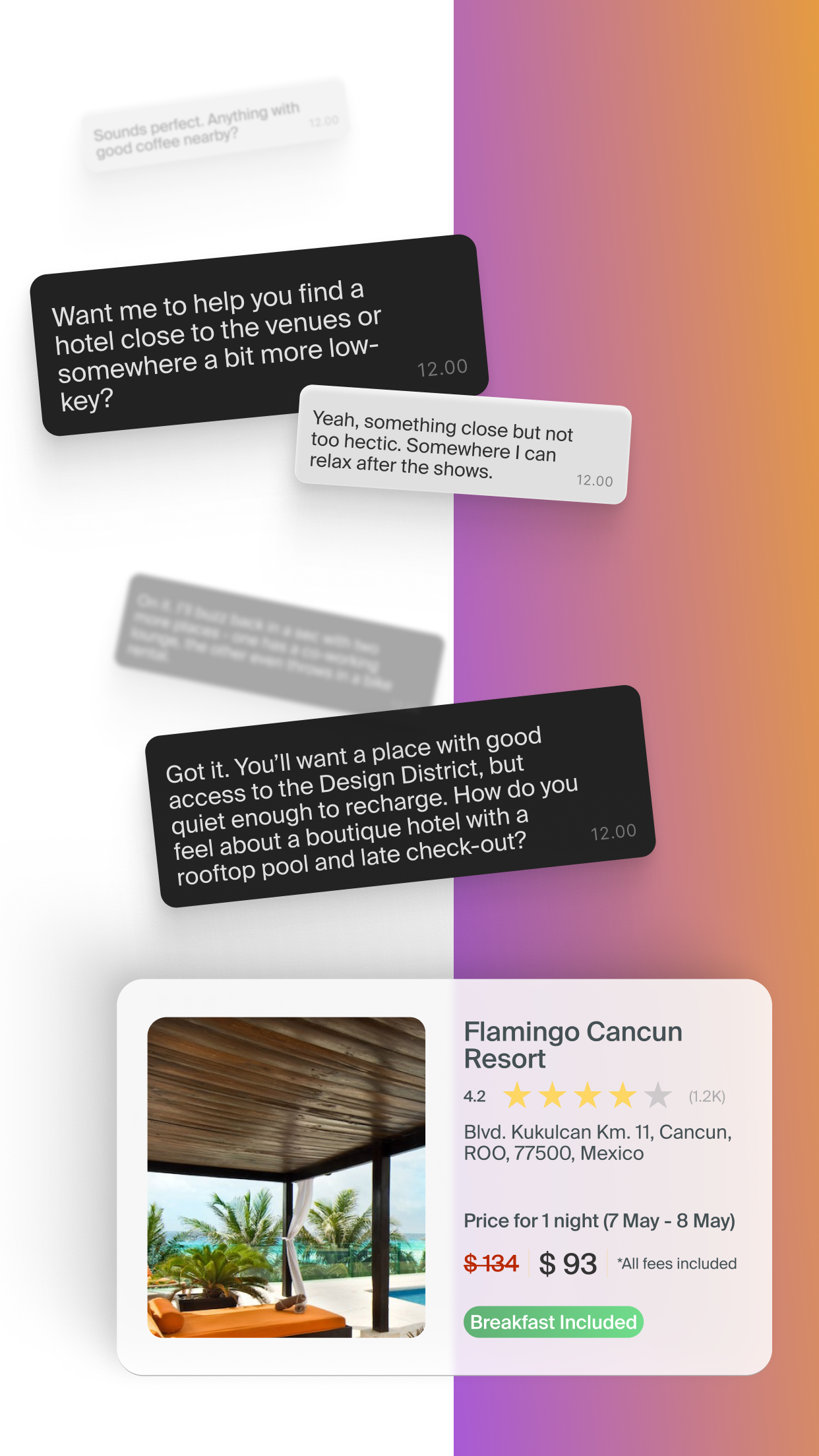 AI chat conversation with hotel booking