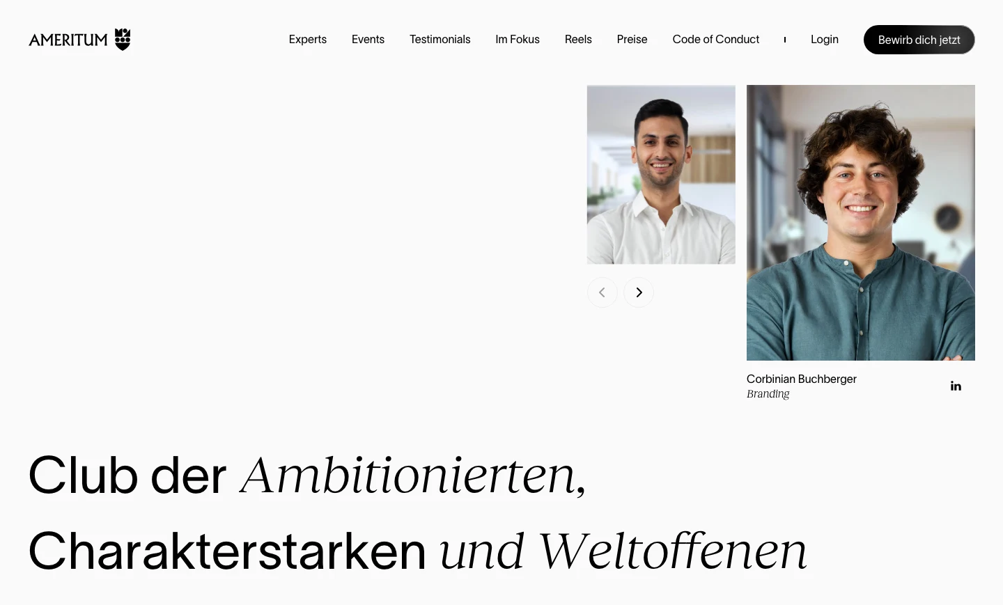 Homepage of ameritum.com — the club of the ambitious, strong-charactered, and cosmopolitan