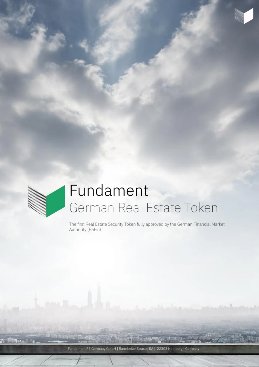 Cover of the official Fundament brochure: German Real Estate Token, the first real estate security token fully approved by BaFin