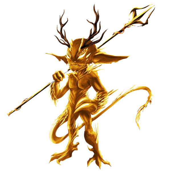 Cut-out golden imp with a spear and antlers – artwork from the imp gallery