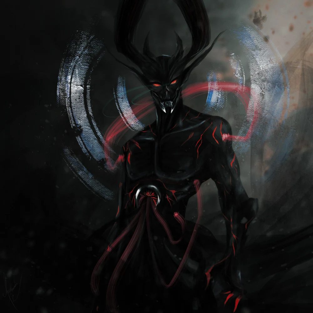 Immutable Imps key artwork: a demonic figure with glowing eyes from the project website hero