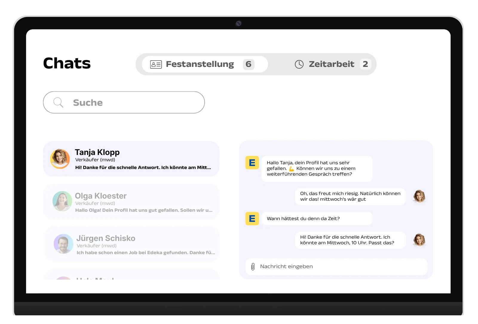 SAY!-Web-Dashboard: Bewerbungs-Chats zwischen Unternehmen und Kandidaten