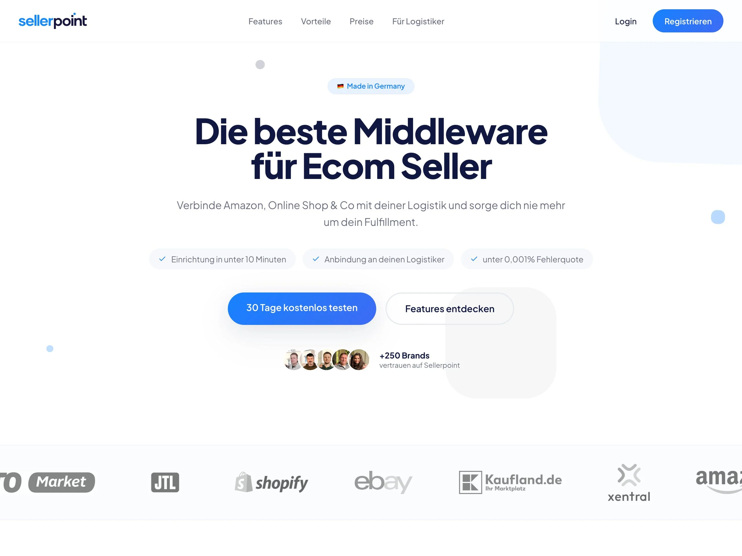 Today's Sellerpoint website with the tagline 'the best middleware for ecom sellers'