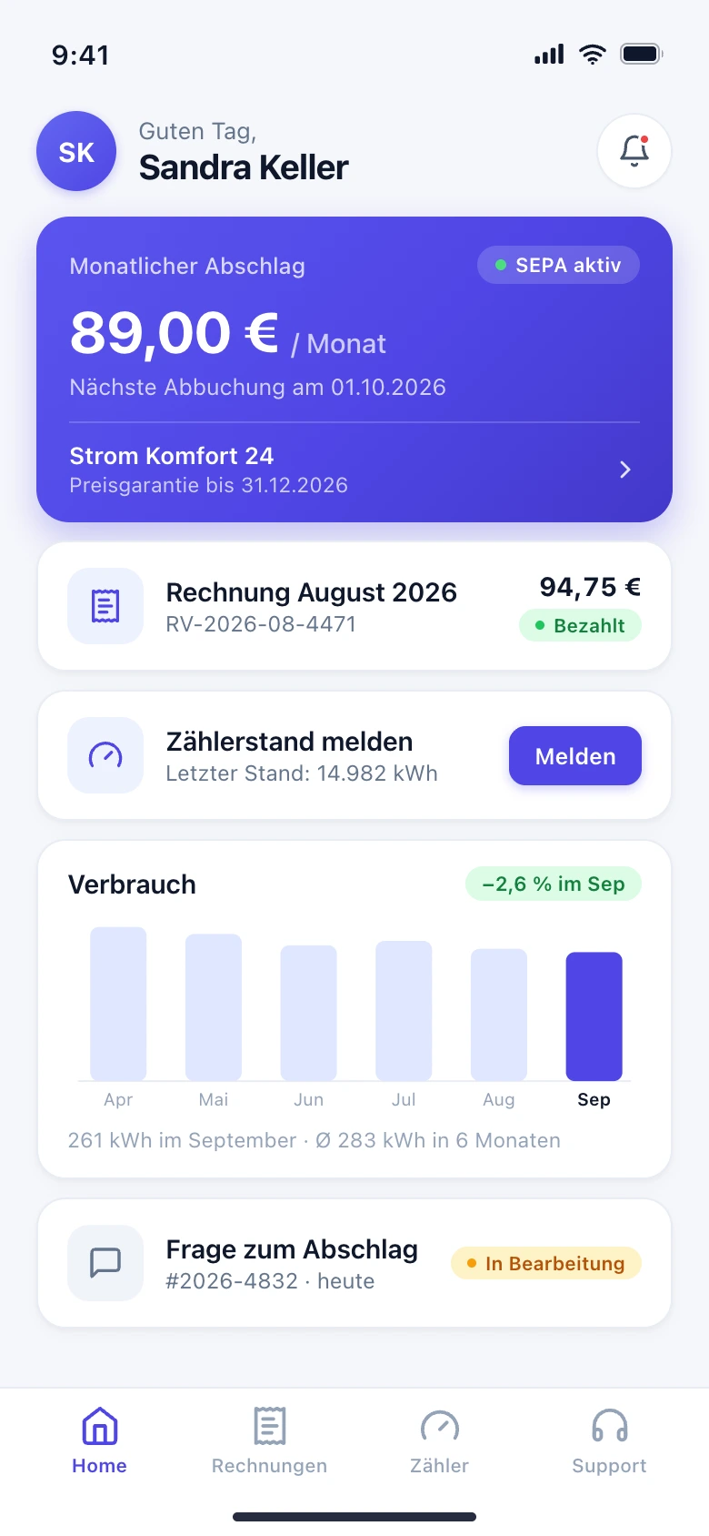 Example view: customer portal as a mobile app